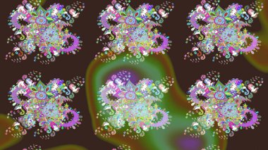 Hediye ambalaj kağıdı, tebrik kartları, posterler ve pankart tasarımı. Raster düz çiçek çizim deseni. Mor ve yeşil renkte çiçekler.