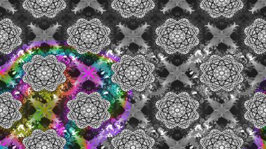 Siyah ve gri kıvırcık çiçekler siyah ve gri renkte şekillenir. Raster illüstrasyonu. Klasik çiçek tasarım elementleri.