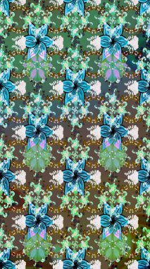 Vadinin yeşil ve mavi renkli çiçekleri. Suluboya, elle çizilmiş. Raster - stok. Taslak arkaplan deseni.