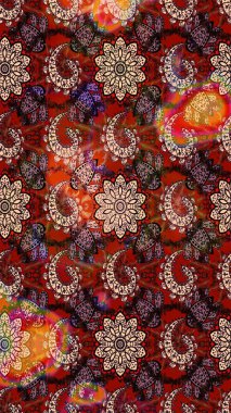 Raster illüstrasyonundaki çiçek desenli çizim. Kırmızı ve kahverengi renkte çiçekler.