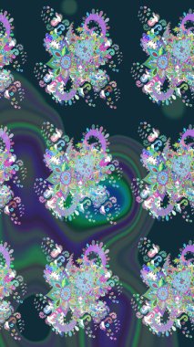 Düz Çiçek Elementleri Tasarımı. Renkli Bahar Teması eskiz kalıbı. Çiçek desenli eskiz, yaz çiçekleri. Mavi ve mor renkte çiçekler.