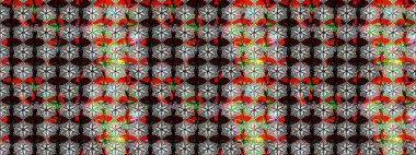 Parlak renkli çiçekleri olan ve siyah ve nötr renklerde yaprakları olan harika bir çiçek deseni. Modern çiçek arkaplanı. Moda baskıları için zarif bir şablon. Halk stili.