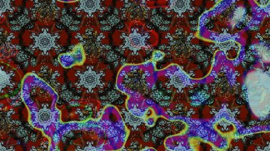 Raster floral pattern in doodle style with flowers and leaves. Gentle, spring floral on brown and blue colors. Raster illustration.