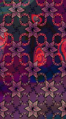 Çiçekli karalama şeklinde Raster çiçek deseni. Raster illüstrasyonu. Yumuşak, bahar çiçekleri mor renklerde.