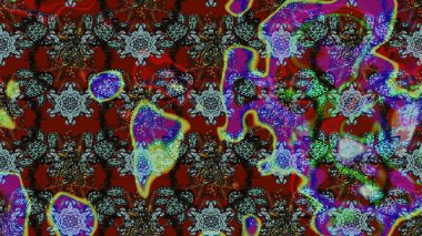 Çiçek ve yapraklı karalama şeklinde Raster çiçek deseni. Raster illüstrasyonu. Kibarca, bahar çiçekleri kırmızı ve mavi renklerde.