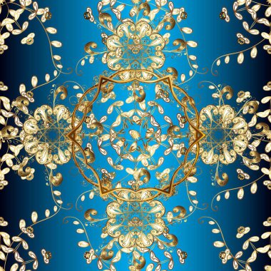 Parlak dantel, stilize çiçekler, şal desenli. Mavi üzerinde kusursuz desen, altın elementli siyah renk. Raster. Kusursuz altın desenli bukleler. Doğu tarzı arabesk. Zarif altın deseni aç