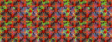 Çiçek tasarımı için inanılmaz bir kolaj cenneti tarzı. Parlak çiçekli kolaj çiçekleri kırmızı ve kahverengi. Çiçekli zambaklar eskiz arka planı.