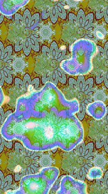 Yeşil ve mavi renkte çiçekler. Küçük çiçekte sevimli çiçek deseni var..