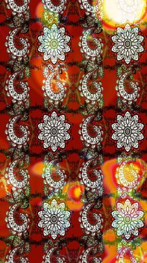 Moda baskısı, albüm, ambalaj kağıdı ve duvar kağıdı için zarif dekoratif süslemeler. Kırmızı ve kahverengi renkte sevimli çiçekler. Raster illüstrasyonu. Küçük çiçekli basit bir çiçek çizimi..