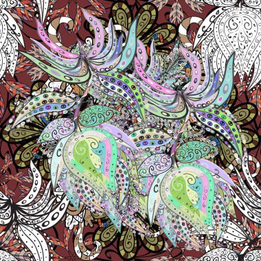 Tarafsız ve gri renklerde bahar çiçekleri. Yaprak ve çiçeklerin suluboya resmi, tarafsız ve gri renklerde kusursuz desen. Raster illüstrasyonu.