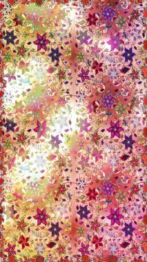 Renkli Bahar Temalı Kusursuz Arkaplan. Düz Çiçek Elementleri Tasarımı. Bej ve pembe renkli çiçekler. Sevimli çiçek raster deseni.