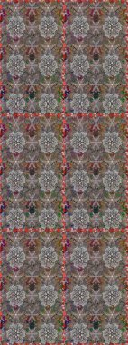 Gri ve kahverengi üzerine gri ve kahverengi. 1950-1960 motifleri. El çizimi çiçek unsurları olan soyut, dikişsiz raster deseni. Çiçekli ipek eşarp. Retro tekstil tasarım koleksiyonu.