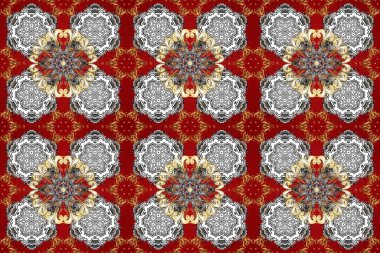 Şam, tasarım için kusursuz desen. Gri, kırmızı ve kahverengi renklerde, altın elementli, pürüzsüz desen.