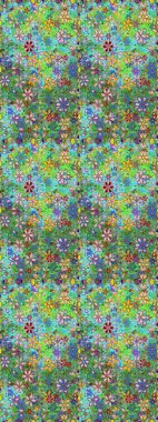 Yeşil ve mavi renkte çiçekler. Raster illüstrasyonunda çiçek deseni çizimi.