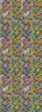 Tekstil, kumaş, kapaklar, duvar kağıtları, baskı, naylon, yapıştırma, örgü, dekupaj için çiçeksiz arkaplan. Küçük yeşil aneutral ve çiçeklerle oldukça eski bir besin torbası deseni. Millefleurlar.