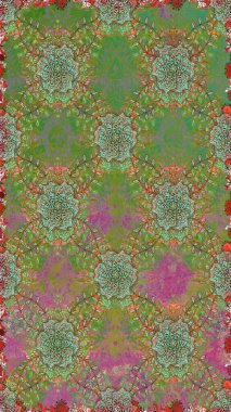 Raster deseni. Bahar çiçekli desen dallı, yeşil ve nötr renkler çiçekli siluet.