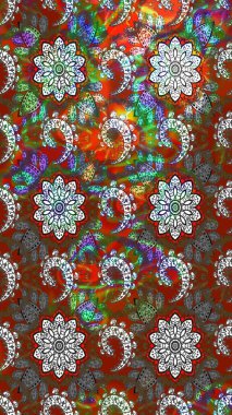 Raster illüstrasyonu. Gri ve kahverengi renklere karalamalar çizilmiş çiçek deseni.