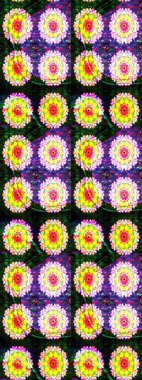 Raster deseni. Patlayan çiçekler soyut olarak yerleştirilmiş. Sarı ve gri renklerde bahar çiçekleri. Raster illüstrasyonu.