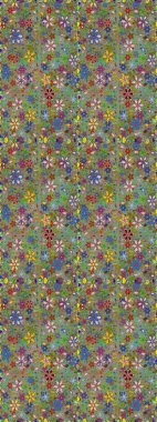 Modern çiçek arkaplanı. Moda baskıları için zarif bir şablon. Parlak renkli çiçekleri ve yeşil renkli yaprakları olan kusursuz çiçek desenleri. Halk stili.