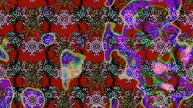 Raster illüstrasyonu. Düz Çiçek Elementleri Tasarımı. Renkli Bahar Teması eskiz kalıbı. Kırmızı ve kahverengi renkte zarif çiçekli suluboya.