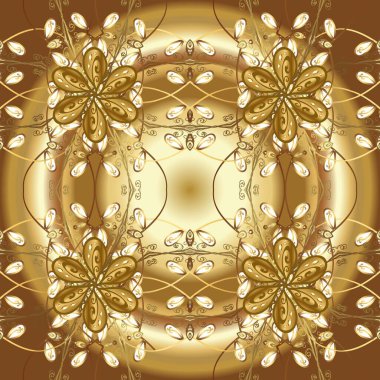 Geleneksel klasik raster altın pürüzsüz desen. Barok tarzında kusursuz bir doğulu süsü. Kahverengi ve bej renklerdeki altın elementler.