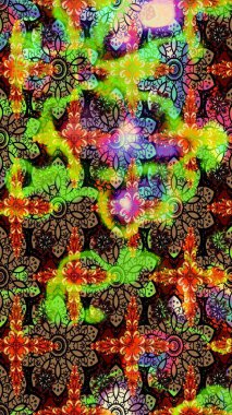 Raster illüstrasyonundaki çiçek desenli çizim. Suluboya tarzında siyah ve yeşil renkte çiçekler.