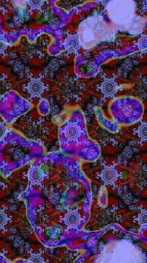 Raster illüstrasyonu. Çiçek ve yapraklı karalama şeklinde Raster çiçek deseni. Yumuşak, bahar çiçekleri menekşe ve kahverengi renklerde.