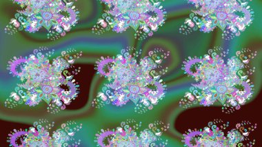 Çiçekli karalama şeklinde Raster çiçek deseni. Yumuşak, bahar çiçekli arka plan. Yeşil ve mavi renkte çiçekler.