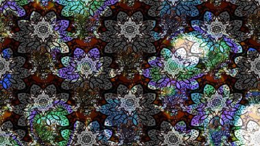 Çiçek çelengi. Eski moda arka plan. Güzel, parlak, pürüzsüz kumaş, tuval. Kıvırcık, parlak örgü. Desen, çizim, çiçek sınırı. Raster illüstrasyonu.