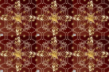 Kahverengi, kırmızı ve bej renkli Royal retro. Altın şablon. Kart, duvar kağıdı, ambalaj ve tekstil için klasik tasarım. Raster illüstrasyonu. Klasik çiçek dokusu. Kusursuz desenli altın elementler.