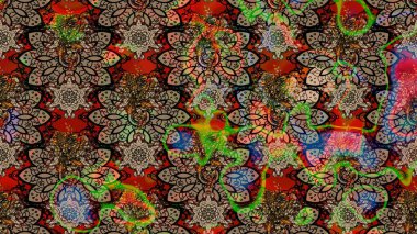 Asya tekstil tarzında. Raster illüstrasyonu. Çiçek desenli çizim. Düz Çiçek Elementleri Tasarımı. Renkli Bahar Teması eskiz kalıbı. Güzel kumaş deseni.