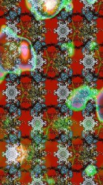 Üst manzara, yumuşak kahverengi, kırmızı ve yeşil renkli. Sevgililer günü ve tebrik kartı konsepti için şık bir davetiye. Manzaralı çiçek deseni. Çiçek kompozisyonu, el boyası, hassas şablon..