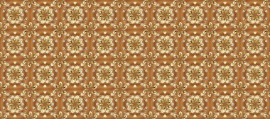 Raster illüstrasyonu. Kusursuz ortaçağ çiçek deseni. Doğum günü kartı, davetiye ya da afiş için iyidir. Kahverengi ve bej renklerde altın. Dekoratif simetri arabesk.