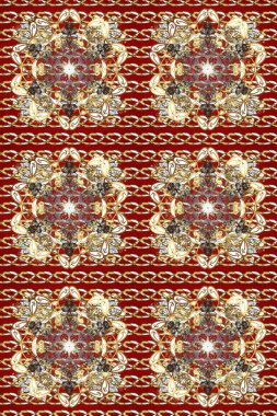 Bej, kırmızı ve kahverengi renklerde altın element. Davetiyeler, kartlar, web sayfası için Raster illüstrasyon. Doğu tarzı element. Çizgi sanatı tasarım şablonu için kusursuz sınır. Altın çizgili çiçek dekoru.