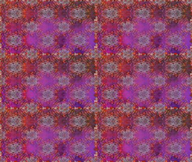 Çiçekli, suluboya desenli kusursuz çiçek deseni. Düz Çiçek Elementleri Tasarım Raster illüstrasyonu. Mor ve kahverengi renkte çiçekler. Renkli Bahar Teması: Kusursuz Arkaplan.