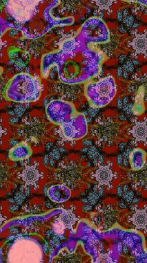 Soyut etnik raster çizim kalıbı. Kabile sanatı boho baskısı, klasik çiçek arkaplanı. Arkaplan dokusu, duvar kağıdı, kırmızı ve kahverengi renkli çiçek teması.