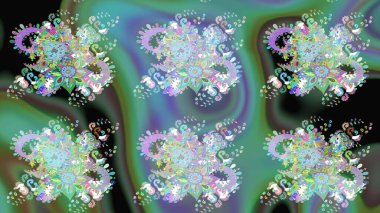 Şirin çiçekli, desenli, yeşil ve mavi renkli renkli bir eskiz. Tekstil için suluboya eskiz deseni. El çizimi çiçek çizimi deseni (fayans)).