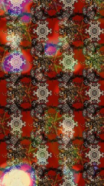 Raster illüstrasyonu. Renkli desenli eskiz deseni, kahverengi, kırmızı ve bej çiçekler ve dekoratif elementler. Kumaş, tekstil, duvar kağıdı baskısı için. Eskiz geçmişi. Antika retro tarzı.