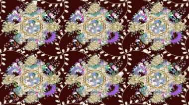 Suluboya çiçekli çiçek deseni. Raster illüstrasyonu. Kahverengi renkli güzel tekstil.