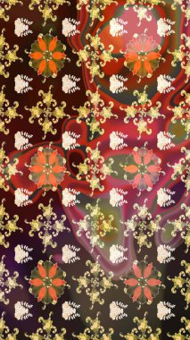 Çiçek desenli çizim. Raster illüstrasyonu. Kahverengi renkli çiçekler. Asya tekstil tarzında. Raster illüstrasyonu.