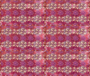 El çizimi çiçekli, soyut, pürüzsüz desen. Raster illüstrasyonu. Pembe ve mor renkte çiçekler.