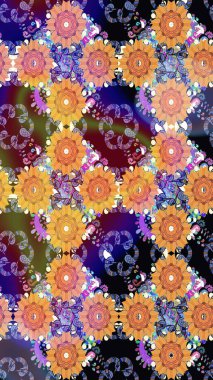 Turuncu renkli etnik çiçekli zarif eskiz deseni. Asya Tekstil 'inde Raster Çiçek İllüstrasyonu.