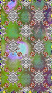 Raster suluboya çiçek deseni, narin çiçekler, yeşil çiçekler, tebrik kartı şablonu. Güzel kumaş deseni.