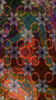 Renkli Bahar Teması eskiz kalıbı. Asya tekstil tarzında. Kahverengi renkli çiçekler. Çiçek desenli çizim. Düz Çiçek Elementleri Tasarımı. Raster illüstrasyonu.