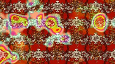 Arkaplan dokusu, duvar kağıdı, kahverengi ve kırmızı renkli çiçek teması. Kabile sanatı boho baskısı, klasik çiçek arkaplanı. Soyut etnik raster çizim kalıbı.