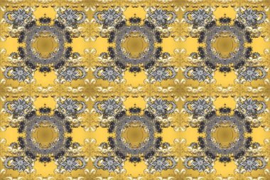 Oriental raster klasik sarı, gri, bej ve altın desenli. Kusursuz soyut bir arkaplan. Raster illüstrasyonu.