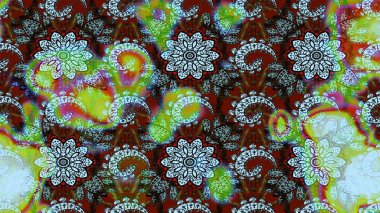 Çiçekli karalama şeklinde Raster çiçek deseni. Raster illüstrasyonu. Yumuşak, bahar çiçekleri yeşil ve nötr renklerde.