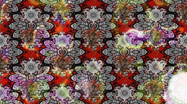 Çiçek. Taslak dekoratif arka plan, çiçek mandala. Gri ve siyah renklerde. Raster illüstrasyonu.