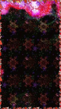 Kusursuz bir arka plan modeli. Yapraklı çiçekler ve papatya çiçekli siyah ve gri renkler. Raster - stok.