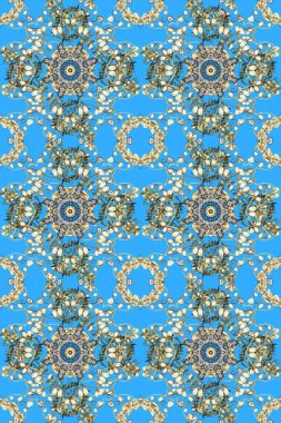 Barok tarzında kusursuz desen. Rococo tarzında zarif, zarif bir süs. Raster. Kahverengi ve mavi renkli desenler. Eski renkli desenler. Duvar kağıtları ve ambalaj için güzel desen.